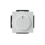 Valkoinen himmennyskytkin pyöreällä nupilla LED-valaistuksen säätöön, lovi kirkkauden säätöön sopivalla valkoisella taustalla.