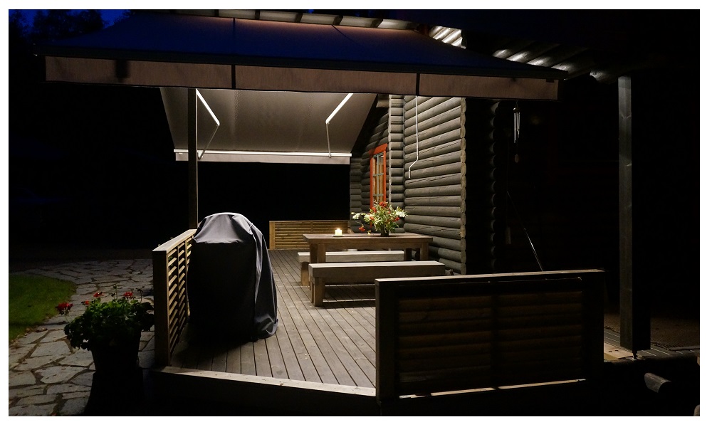 Led nauha ulkona- Led nauha markiisin katossa - LedStore Ledlist i utomhusmiljöer, t.ex. på taket till en terrass.