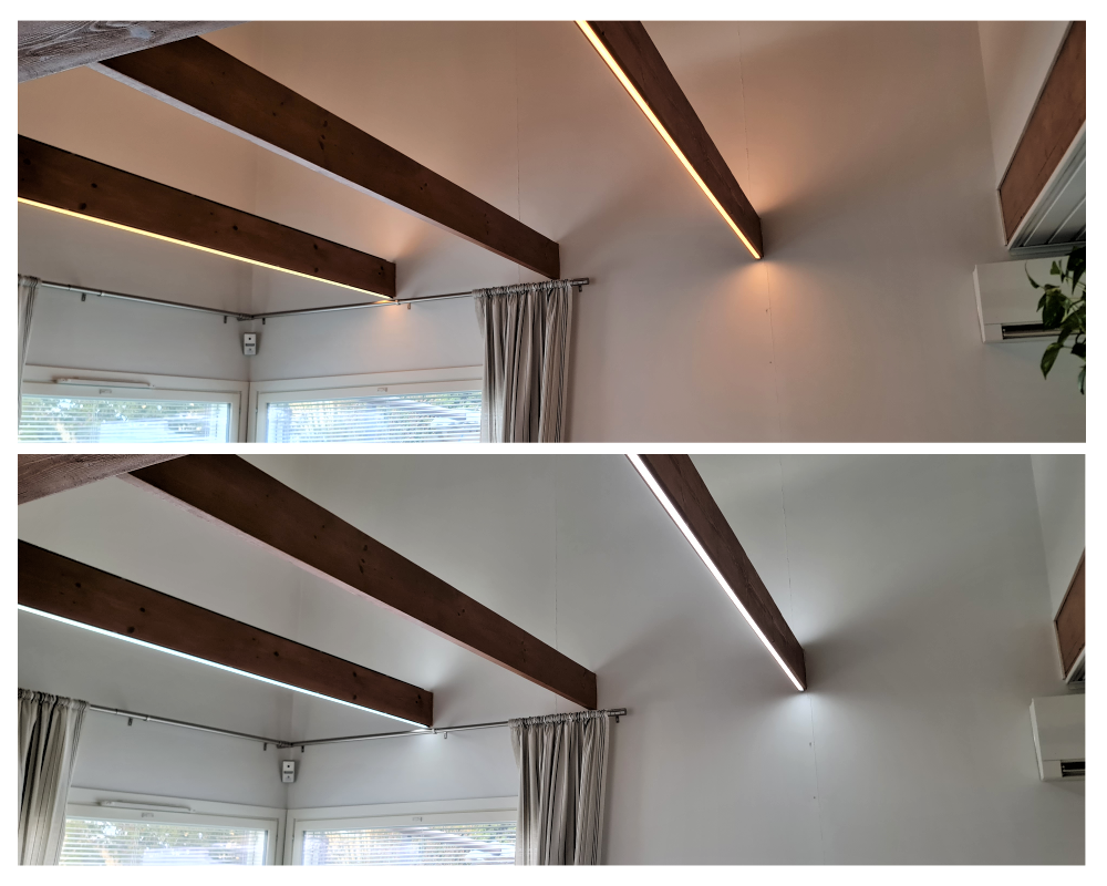 Olohuoneen epäsuoravalo voi olla lämmintä tai neutraalia - LedStore Indirekt belysning för vardagsrummet kan vara varm eller neutral