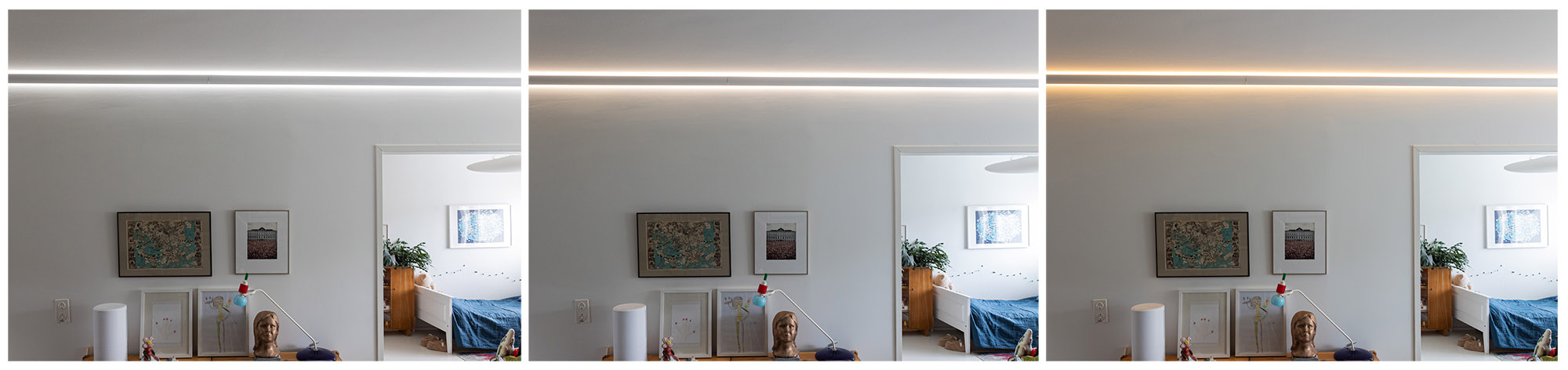 LED-list CCT-skärmar Exempel på CCT-nyanser för LED-remsor vid olika färgtemperaturer i det rådande ljuset.