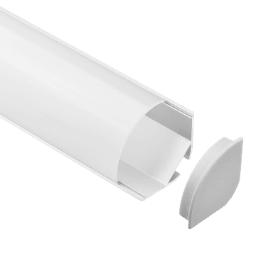 profiili_45_30_Ledstore.fi - LedStore Lähikuva valkoisesta muoviputkesta ja irrotetusta korkista, joka hehkuu LED-valossa; korostaa korkin täsmällisyyttä putkeen modernissa LED-valaistuksessa.