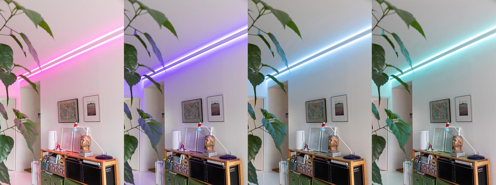 LED-band RGB-skärmar Exempel på de olika RGB-färgerna på bandet.