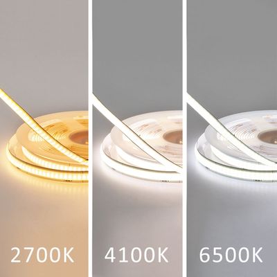 Tre LED-remsor med ljustemperaturer på varm 2700K, neutral 4100K och kallvit 6500K.