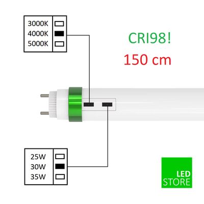 LED tube 3 in 1, 25W/30W/35W, T8 150cm, 3000K/3800K/5000K, CRI 97