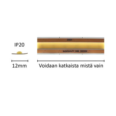 1cm LED COB STRIP 14,4W/m (72W/5m) 24V, 3000K, cut anywhere, IP20, CRI97