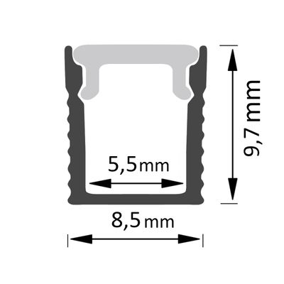 Aluminiumprofil SOLO MINI för LED-remsa 2m, ytmontage, svart