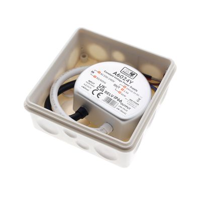 Rund LED-belysningsrelämodul med anslutna kablar, specifikationer och certifiering, ljusstyrning