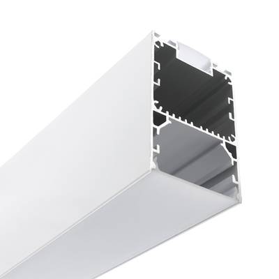 Aluminiumprofil för LED-remsa – UPPHÄNGBAR, i två riktningar, 51x76x3000 mm, med vajer, mattvit Aluminiumprofil för LED-remsa – UPPHÄNGBAR, i två riktningar, 51x76x3000 mm, med vajer, mattvit