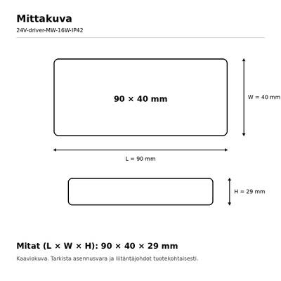 LED-transformator, 24 V, 16 W, Mean Well, IP42