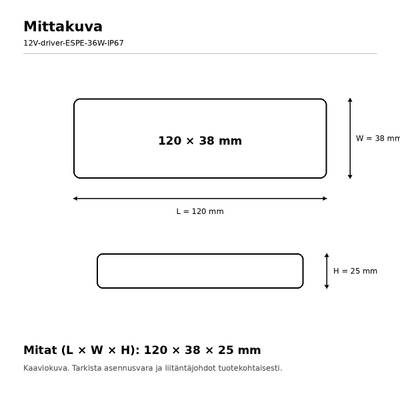 LED-transformator, 12 V, 36 W, ESPE, IP67