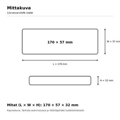 LED-transformator, 12 V, 100 W, ESPE, IP20