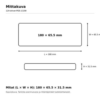 Lampans mått: 180 × 65,5 × 31,5 mm