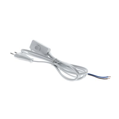 Alternativ text för LED-belysningsrörelse SEO: "Vit elkabel med stickpropp, öppen ledning och inline-omkopplare; perfekt för LED-belysningsinstallationer.