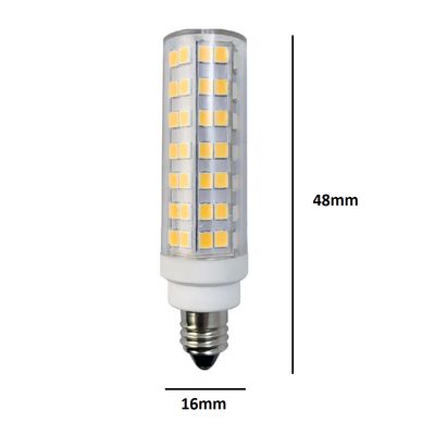 LED-lampa, cylindrisk 48mm x 16mm, klart hölje med små gula LED-rutor; idealisk för energieffektiva belysningslösningar.