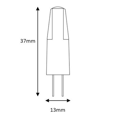 Bild av en 37 x 13 mm bipolär LED-komponent med mått angivna med pilar, perfekt för LED-belysningslösningar.