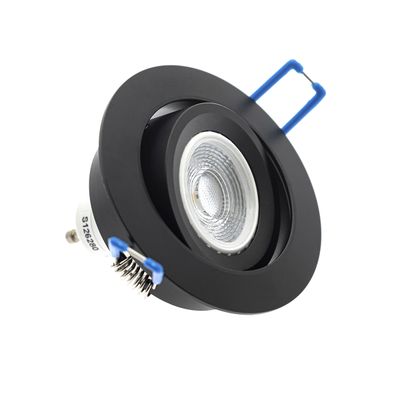 Svart rund infälld LED-downlight med fjäderklämmor och strukturerad reflektor för riktat ljus