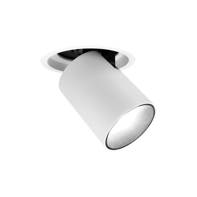 Justerbar vit infälld takspotlight med cylindrisk topp för LED-belysningslösningar. Perfekt för en modern och stilren inredning i hemmet eller på kontoret.
