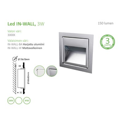 LED trappbelysning IN-WALL, infälld 3W, borstad aluminium