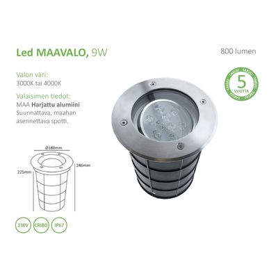 Led-väggfäste, 9W, riktbar, 800 lm, 230V, IP67, 3000K