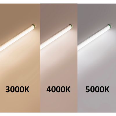Bild av tre LED-lysrör med olika färgtemperaturer: 3000K varm, 4000K neutral och 5000K kall för optimerade belysningsalternativ.