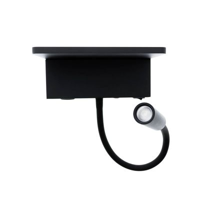 Flexibel svart LED-läslampa med cylindriskt fäste på en rektangulär bas, perfekt för fokuserad belysning och elegant modern heminredning.