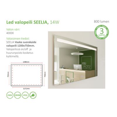 LED spegelbelysning - SEELIA 1200, IP55, 4000K, 14W, CRI90