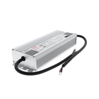 Silverfärgad rektangulär LED-strömförsörjning märkt "Mean Well HLG-320H-24B" med svart kabel för LED-belysningslösningar.