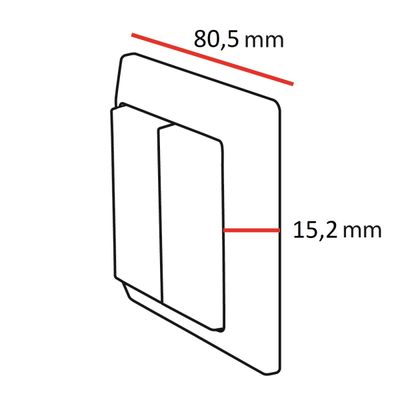 Schematisk bild av en rektangulär LED-lampa med måtten 80,5 mm bredd och 15,2 mm tjocklek, perfekt för kompakta belysningslösningar.