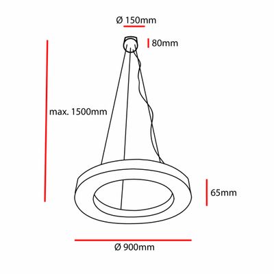 Linjeritning av en cirkulär pendellampa, diameter 900 mm, toppdiameter 150 mm, höjd 65 mm, max fallhöjd 1500 mm för LED-belysning rörelse SEO.