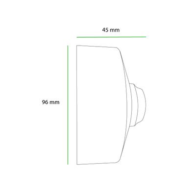 Sidovy av en kupolformad LED-lampa med måtten: höjd 96 mm och bredd 45 mm, perfekt för kompakta belysningslösningar i butik och hem.