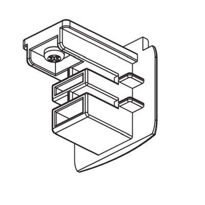 3D-linjeteckning av en geometrisk skulptur med sammankopplade rektanglar, som visar en modern design för LED-belysningsinspiration.