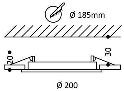 Rund led-panel 200mm dimensionsvy