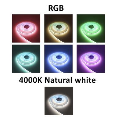RGB LED-ljusband: rött, grönt, blått, gult, cyan, violett, 4000K off-white ljusband.