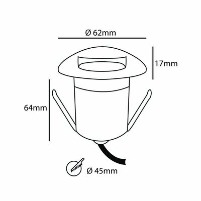 Diagram över en cylindrisk LED-armatur med måtten: höjd 64 mm, toppdiameter 62 mm, basdiameter 45 mm och toppdiameter 17 mm.