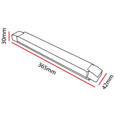 Diagram som visar en rektangulär LED-ljuslåda med måtten markerade: längd 365 mm, höjd 30 mm och bredd 42 mm.