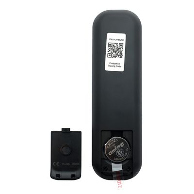 Svart fjärrkontroll med öppet batterifack som rymmer CR2025-batteri, lämplig för styrning av LED-belysning.