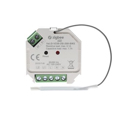 Tvåkanals trådlös Zigbee on-off-mottagare för LED-lampor, 230V, max. 250W