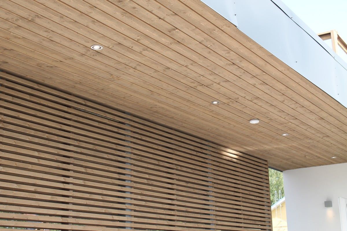 Bostadsmässan 2014: R023 spotlight i borstad aluminium på terrasstak. Ledstore.fi