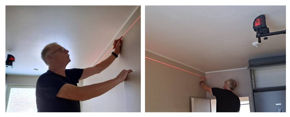 Montering av fästelement på väggen med laserriktning