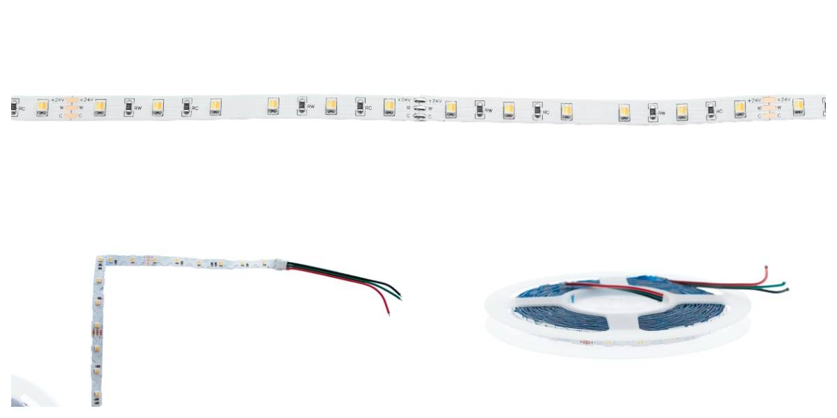 Det finns olika typer av CCT LED-remsor. Den raka LED-listen ovan måste t.ex. kapas i hörnen. Den nedre böjbara LED-listen böjer sig bra i hörnen, men aluminiumprofilen måste monteras exakt i kanten.