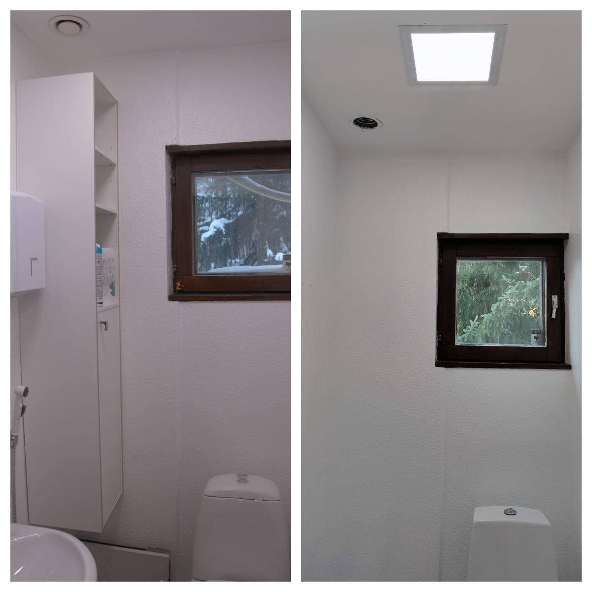 Före renoveringen var toaletten lite tråkig och upplyst av en enda LED-panel.