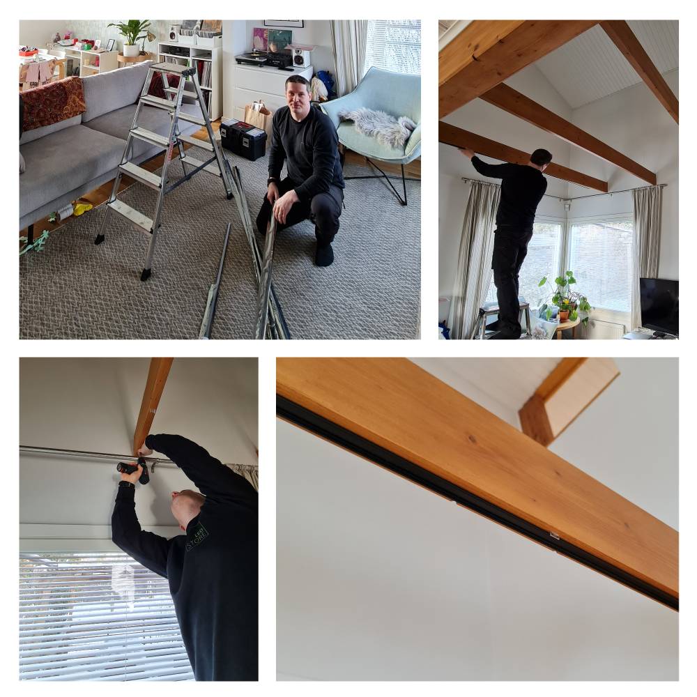 Indirekt ljus för vardagsrummet från takbjälkar
