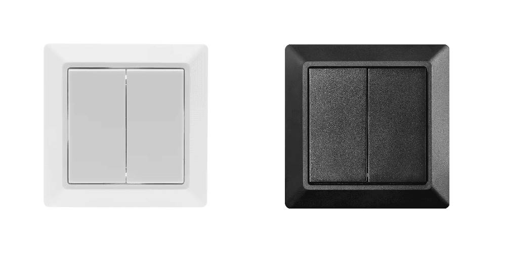 Vit och svart Zigbee Friends of Hue-ljusströmbrytare med två knappar. Lämplig för EXXACT-ramar. 
