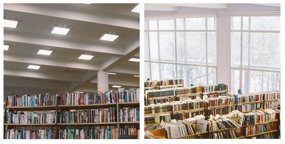 Ledbelysning i belysningsdesign och naturligt ljus i biblioteket