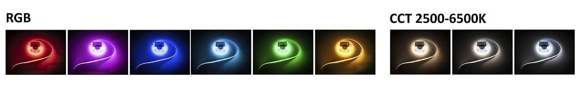 Led-ljusband i alla färger och nyanser av vitt ljus.