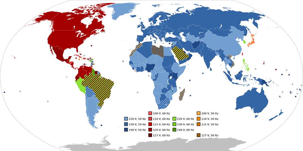 led-transformator, elnät i olika delar av världen Bild: wikipedia