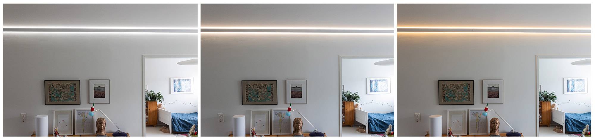 Exempel på CCT-nyanser för LED-remsor vid olika färgtemperaturer för vitt ljus.