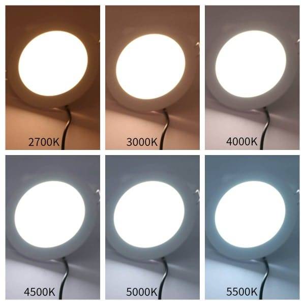 Exempel på olika färgtemperaturer hos ljuset. Plafond 160 12W infälld.