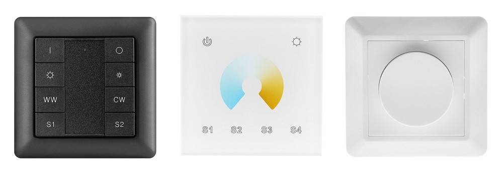 Det finns olika typer av Led-dimmer. Från vänster: Zigbee, PWM, TRIAC