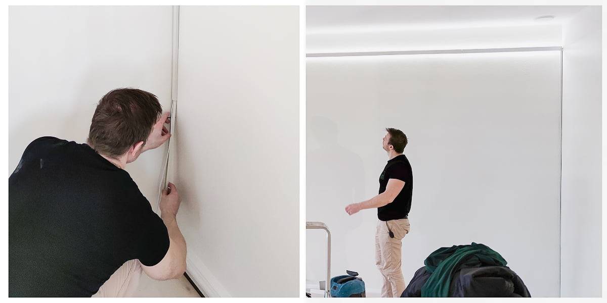 Installation av led-lampor som ytmonterad, ytprofil och kabelkanal för kabel